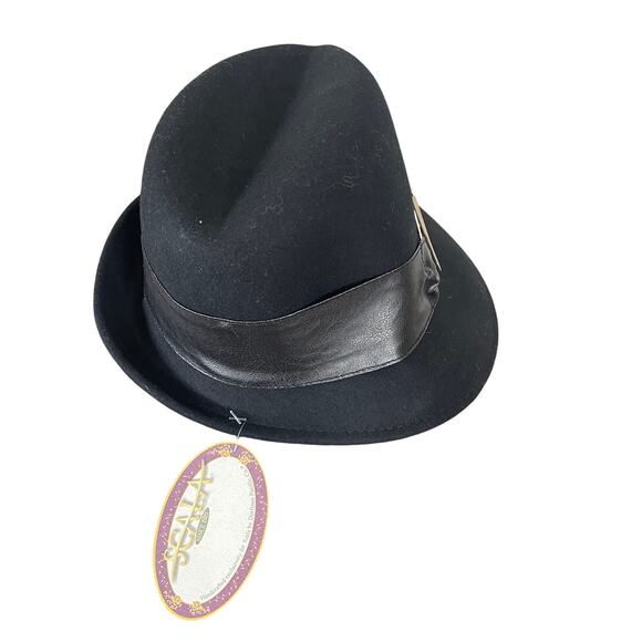 SCALA COLLEZIONE BLACK 100% WOOL FEDORA HAT NWT - Picture 3 of 8